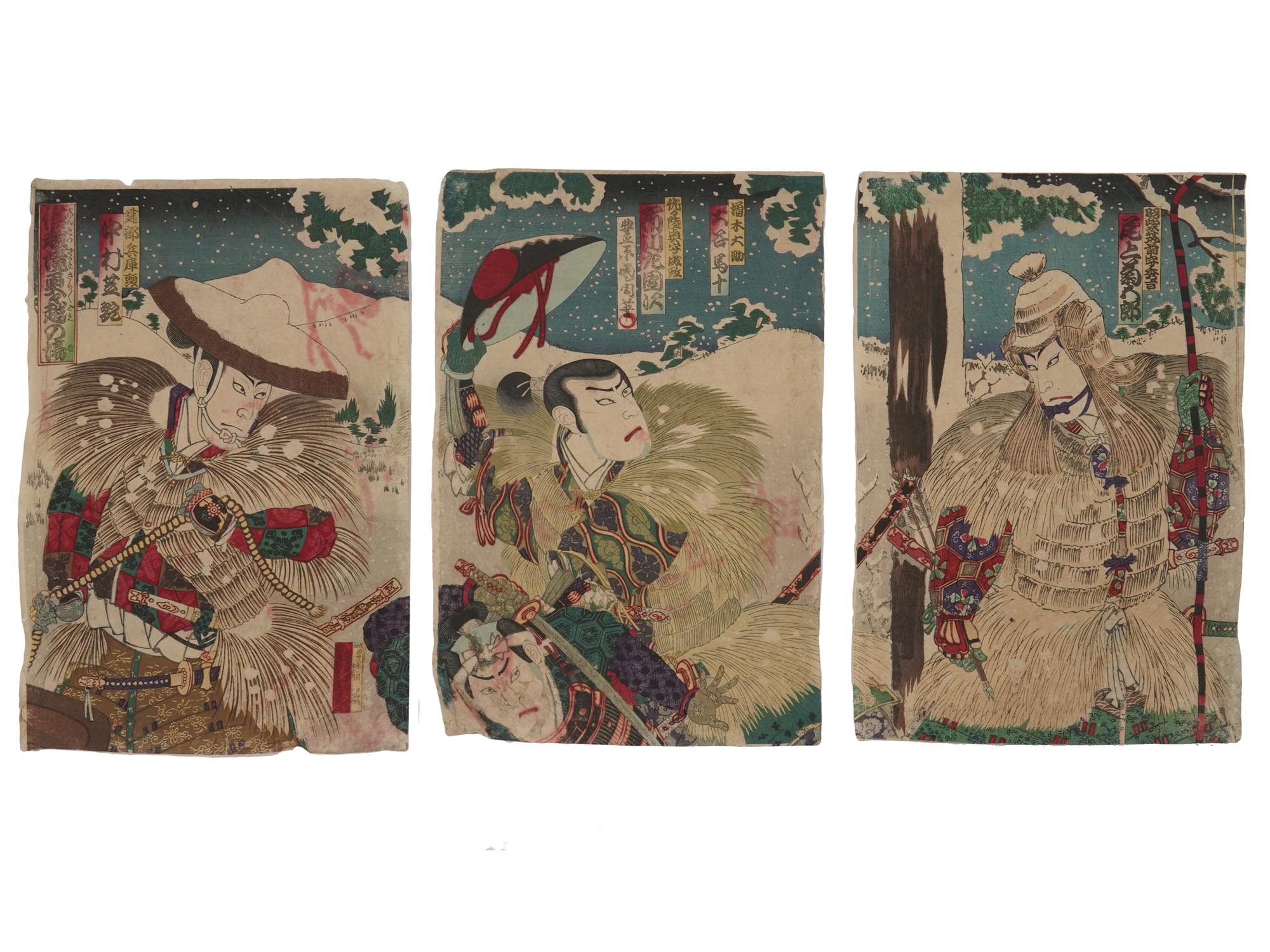 JAPANESE WOODBLOCK PRINTS KABUKI THEATER TRIPTYCH PIC-0